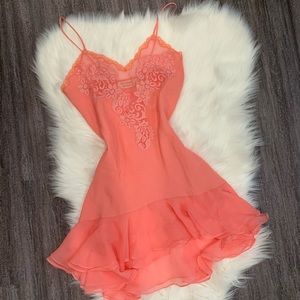 Vtg 80s gold label coral night gown slip dress